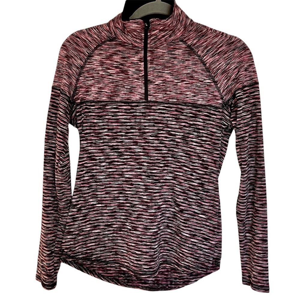 AVIA Womens Activewear Pullover Long Sleeve Athleisure  1/4 Zip Plum/Black Small